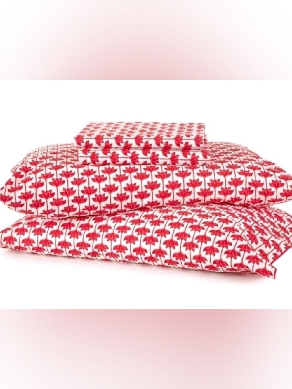 Brand New Novogratz by Utica King Size Sheet Set Long Stem Lotus Red - Picture 4 of 6